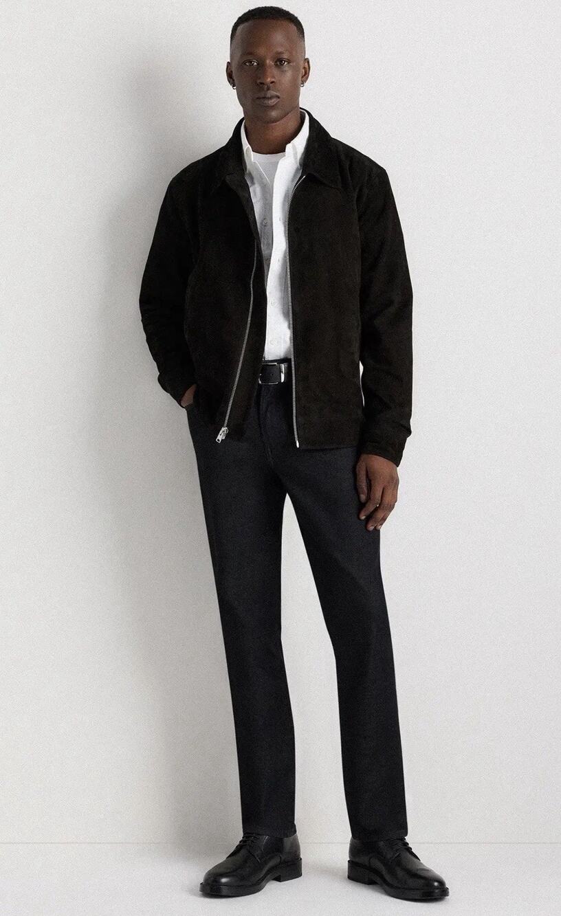 NEW Quince 100% Suede Harrington Jacket •Men S• Goat Leather True Black $275